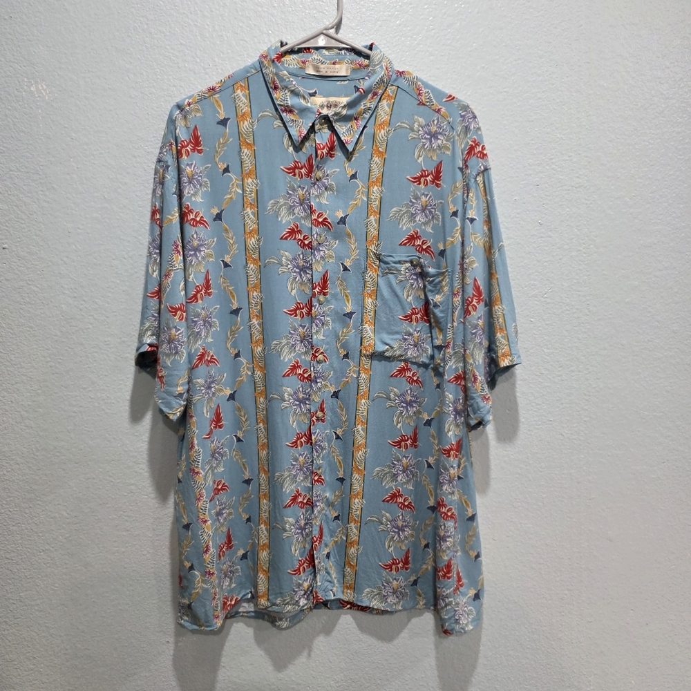 Vintage Campia Men Floral Blue Shirt L